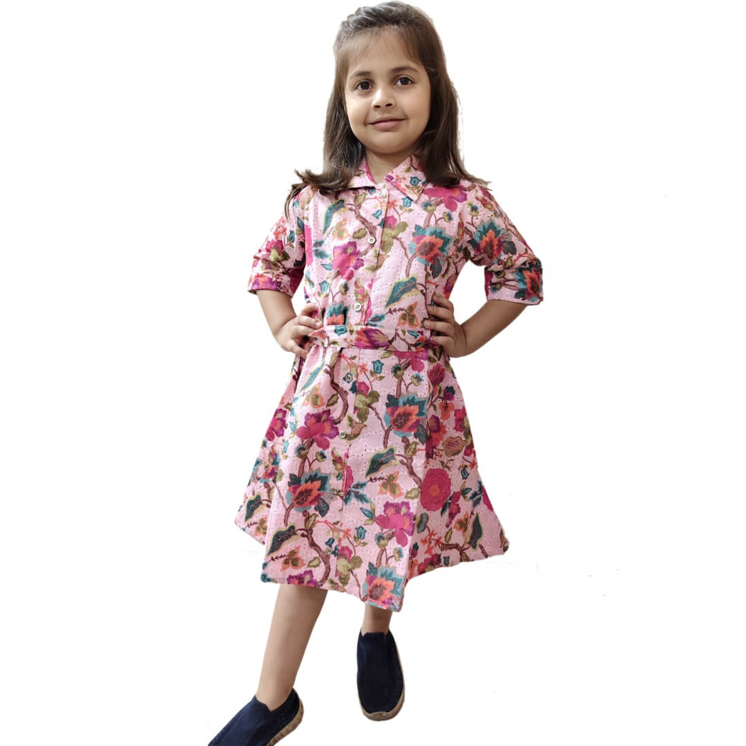 Girls Frock With Collar And Belt