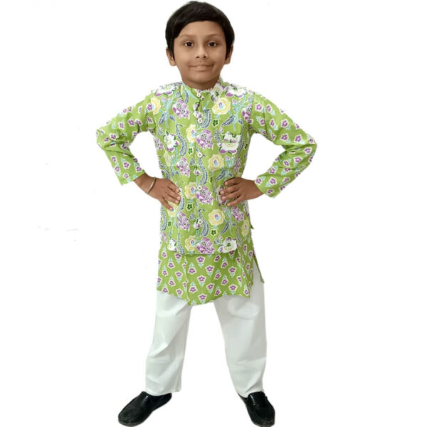 Boys Printed Kurta Pajama Jacket Set