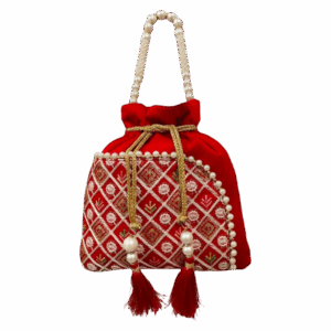Traditional Embroidered Raw Silk Potli Bag