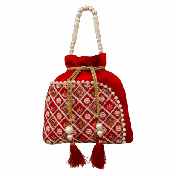 Traditional Embroidered Raw Silk Potli Bag
