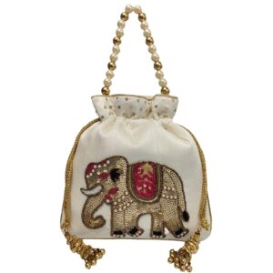 Royal Elephant Bridal Raw Silk Potli