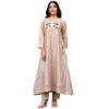 Beige A-Line Mull Chanderi Kurta Set with Dupatta with Side Pocket