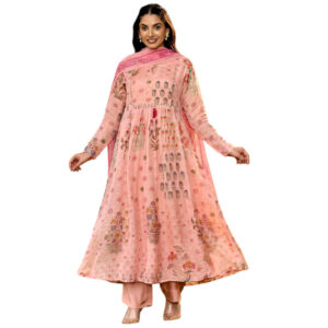 Anarkali 3-Piece Set with Floral Prints & Handwork