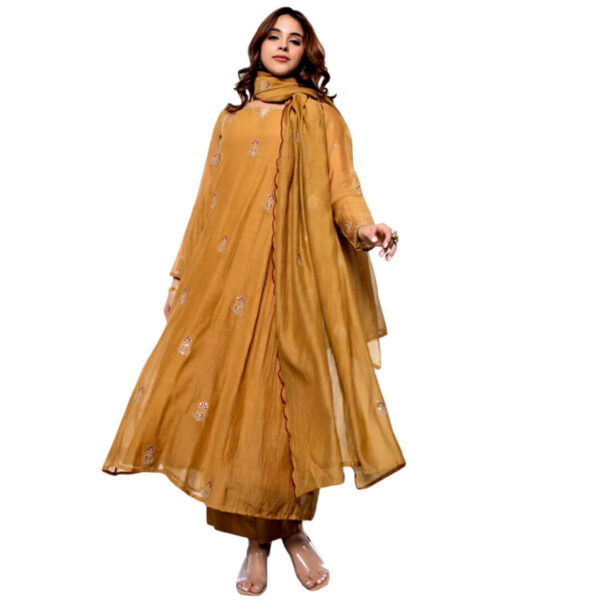 Mull Chanderi Embroidered Anarkali 3-Piece Set with Dupatta