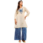 Ivory & Indigo Cotton Coord Set with Handwork Detailing