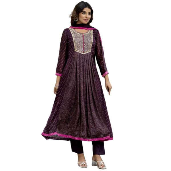 Chinon Silk Kurta Set with Muslin Pants